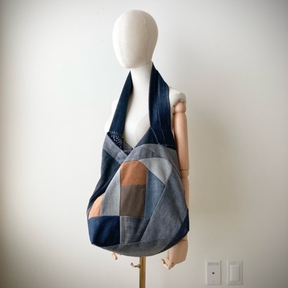 joodito japanese boro rustic patchwork denim crossbody bag shoulder hobo tote - Picture 6 of 8